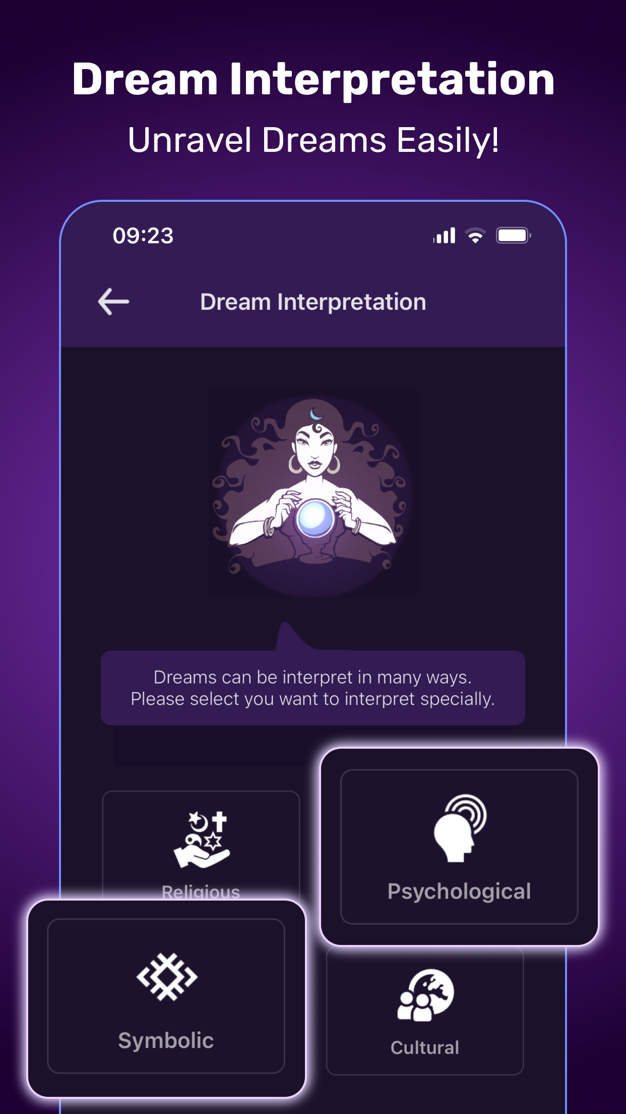 Dream interpretation tool with psychological, symbolic, religious and cultural analysis modes